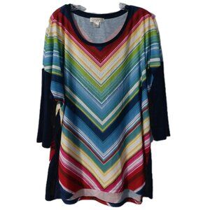 C. J. Banks Shirt Size 3x Diagonal Rainbow Stripes Rhinestones 3/4 Sleeve